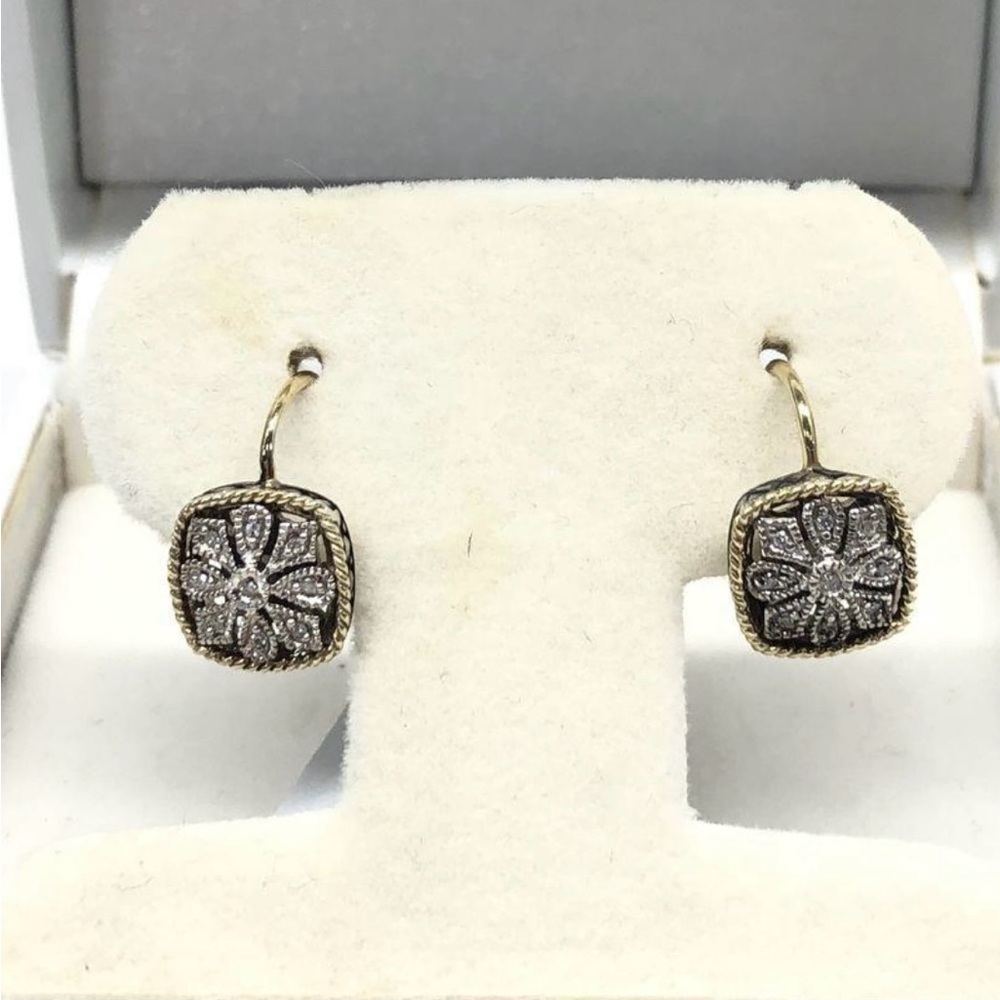 Andrea Candela 925 Silver & 18k Gold Diamond Lever Back Earrings